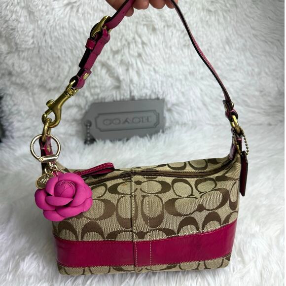 Coach Handbags - y2k COACH Legacy Stripe Signature Canvas  Mini Purse Shoulder Bag Wristlet